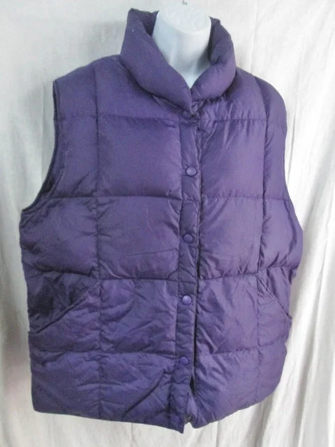 Womens Ladies LAND'S END DOWN Puffer Winter Vest Coat Jacket PURPLE L 14-16 PLUM