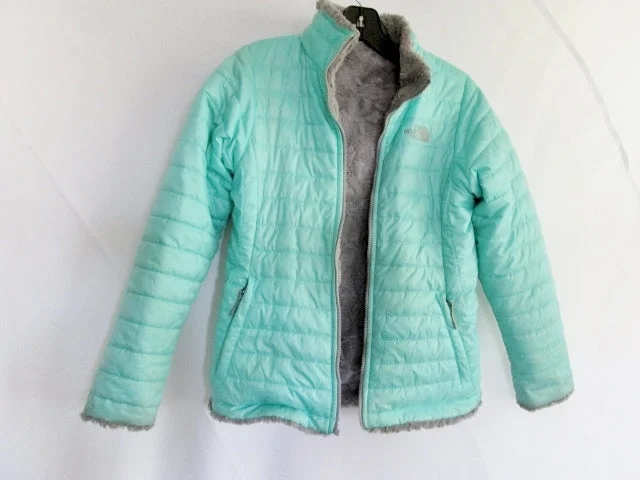 Youth Girls THE NORTH FACE Reversible JACKET Puffer Coat L 14/16  GRAY MINT BLUE