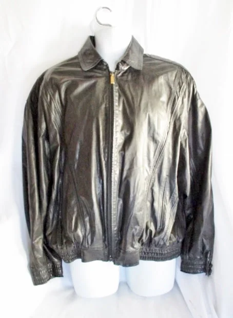 ZILLI NAPOLEON FRANCE LAMBSKIN Leather Silk moto jacket BLACK 52 coat MENS biker